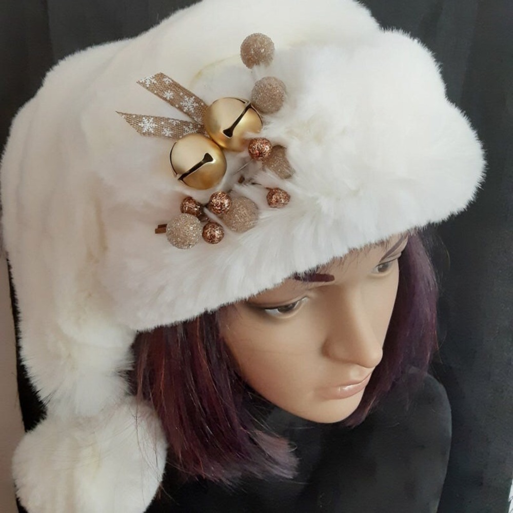 Handmade Plush White Christmas Santa Hat
